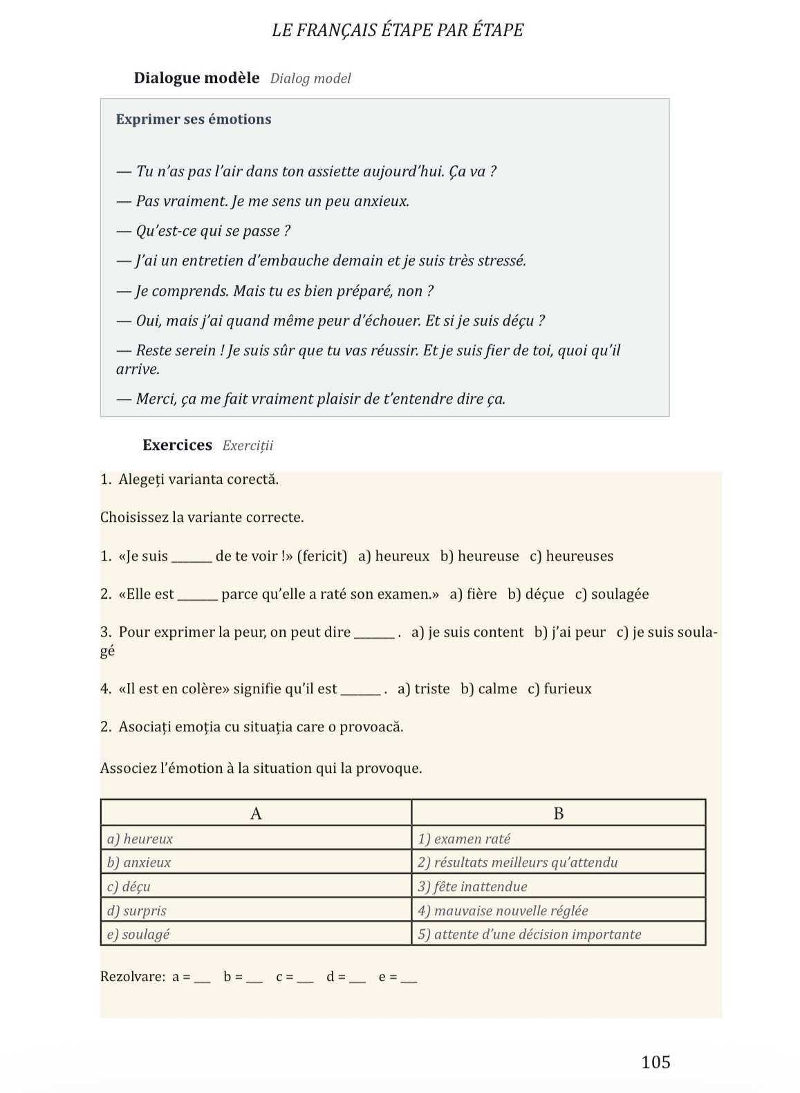 Pagina cu răspunsuri și soluții complete din manual
